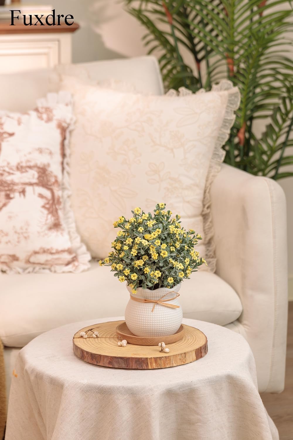 2 Pack Small Desk Plants, Artificial Bathroom Plants Decor with Flower in Vintage Plastic Pots, Faux Plants Indoor for Shelf Decor in Home Office, and Spring Decor (Yellow)