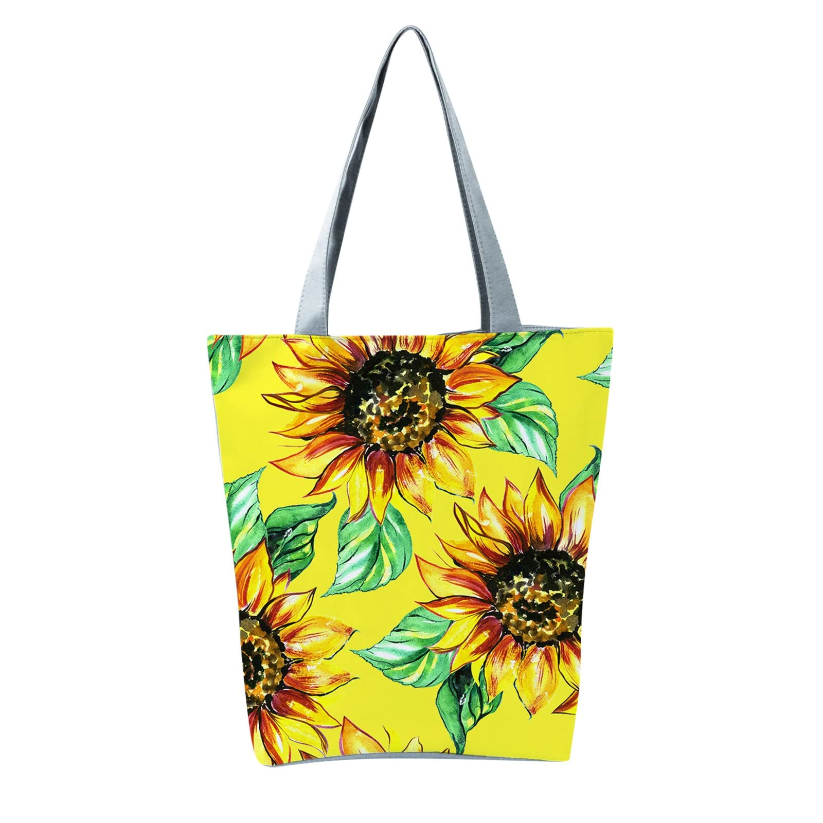 Bolso De Hombro Con Estampado De Girasoles Para Mujer - Lona, Cremallera Y Correa Ajustable