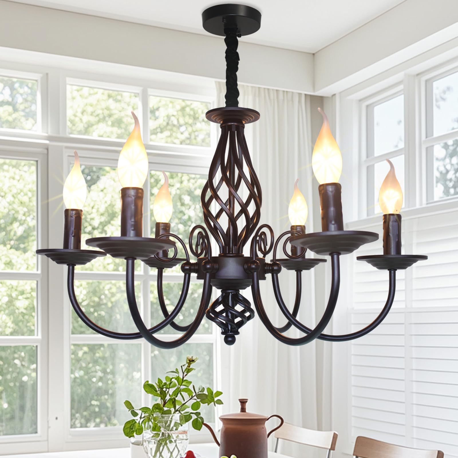 Jaycomey French Country Chandelier, Vintage Candle Chandelier, 6 Lights Farmhouse Pendant Light Fixture for Kitchen Island,Dining Room, Living Room