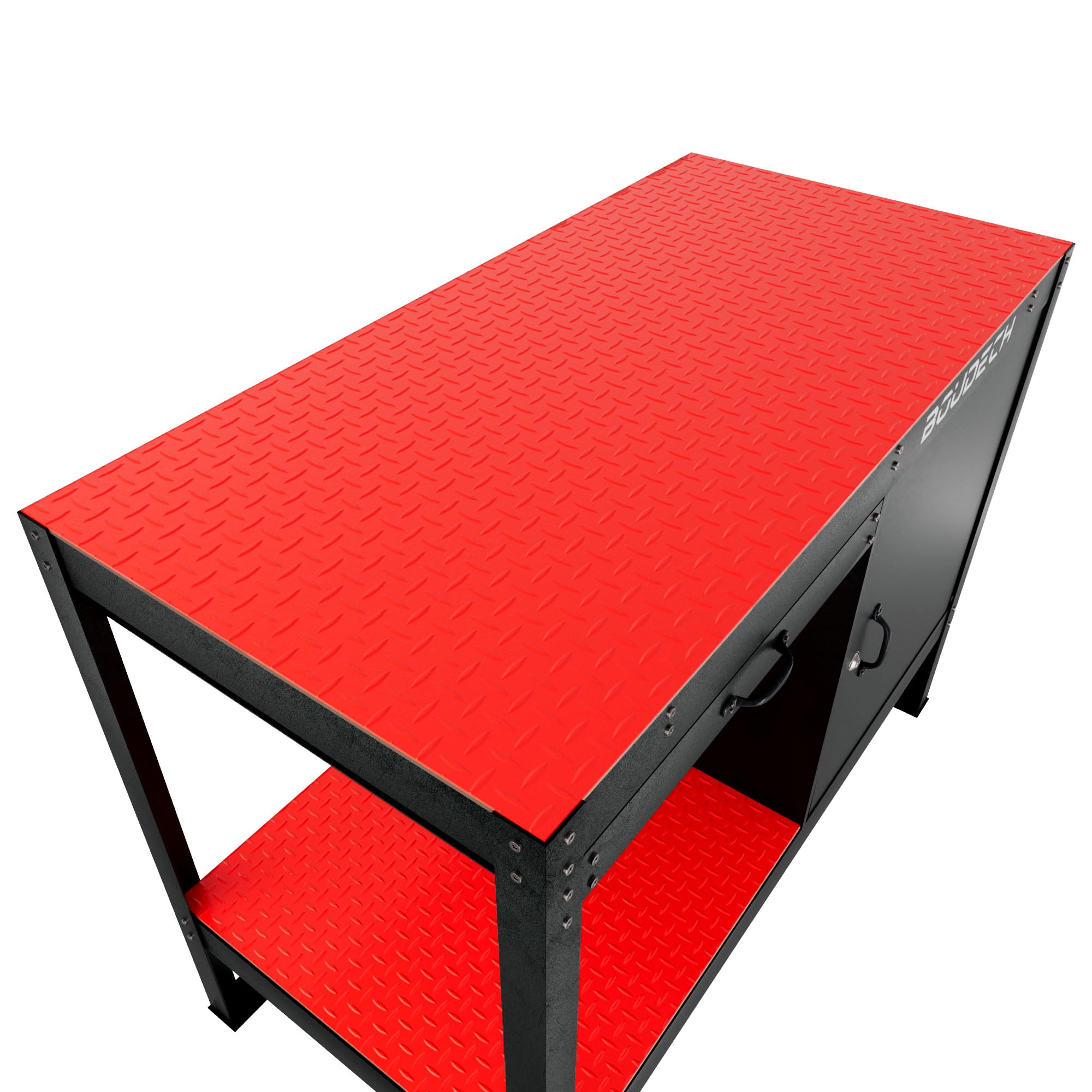 BOUDECH® MANNY - Banco da Lavoro 120x60 cm con Cassetto Porta Utensili 1 Anta e 1 Ripiano Aperto in Metallo Nero