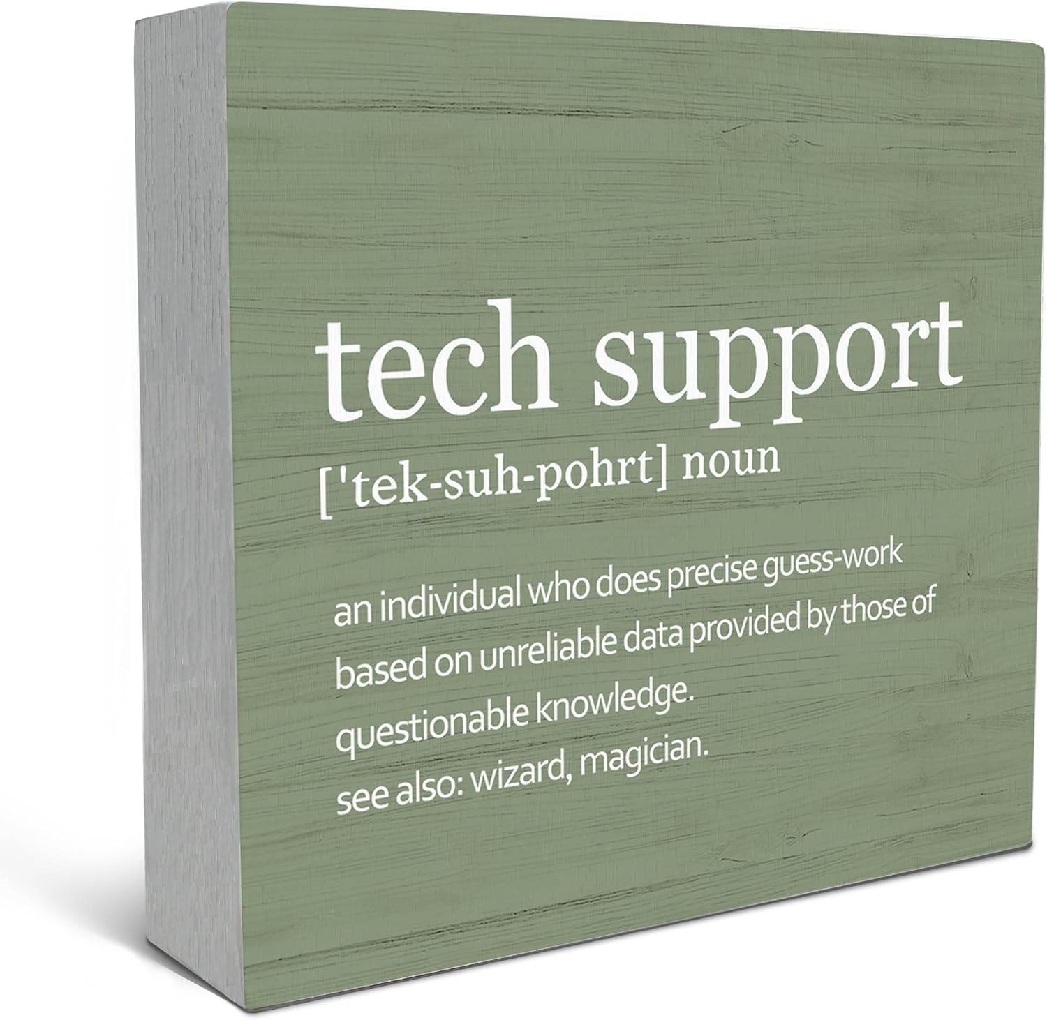 Tech Support Box Sign 7x7 Inch Wooden Desk Decor Plaque