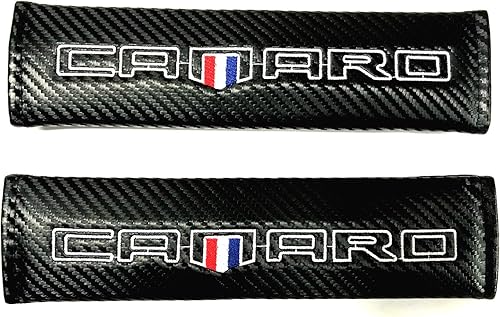 Tonet Par de fibra de carbono personalizado Camaro bandera RS SS emblema cinturón de seguridad cubierta hombro almohadillas cojín