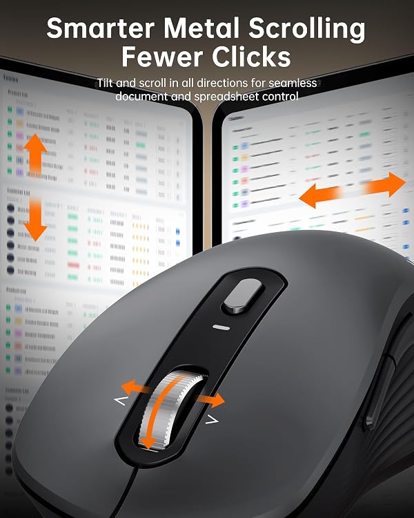TECKNET Wireless Bluetooth Mouse, [USB + BT1 + BT2] Silent Click,4-Way Scroll Wheel Wireless Mouse for Laptop, Full-Size, 4800 DPI Computer Mice, Dual Mode for Laptop, PC, iPad, MacBook - Grey by TECKNET - Image 2