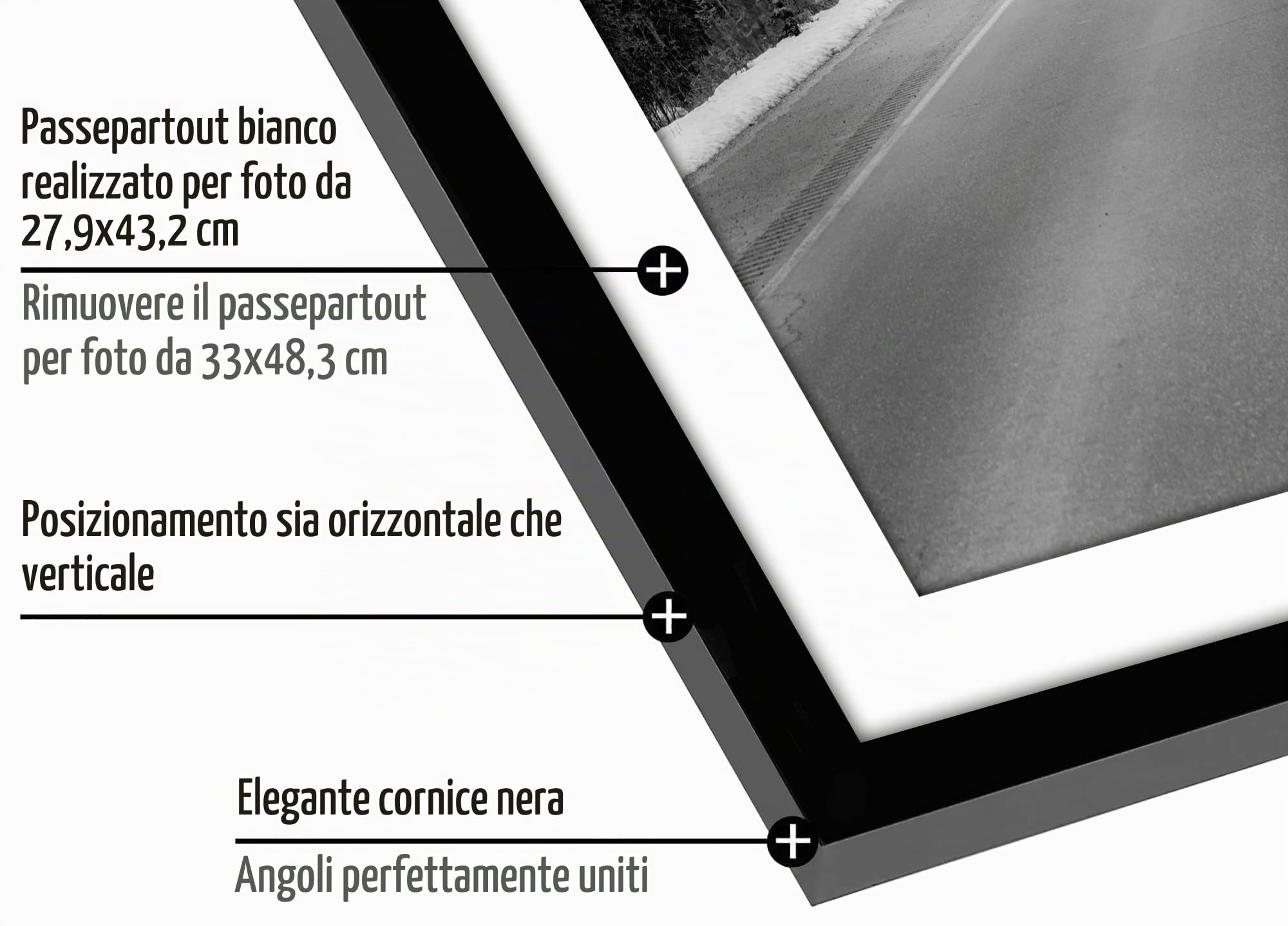 Americanflat Cornice portafoto 13 x 19 con plexiglass lucido, set da 5 pezzi, utilizzabile come cornice da 28 x 43 cm con passepartout o cornice da 33 x 48 cm senza passepartout, collezione Galleria,