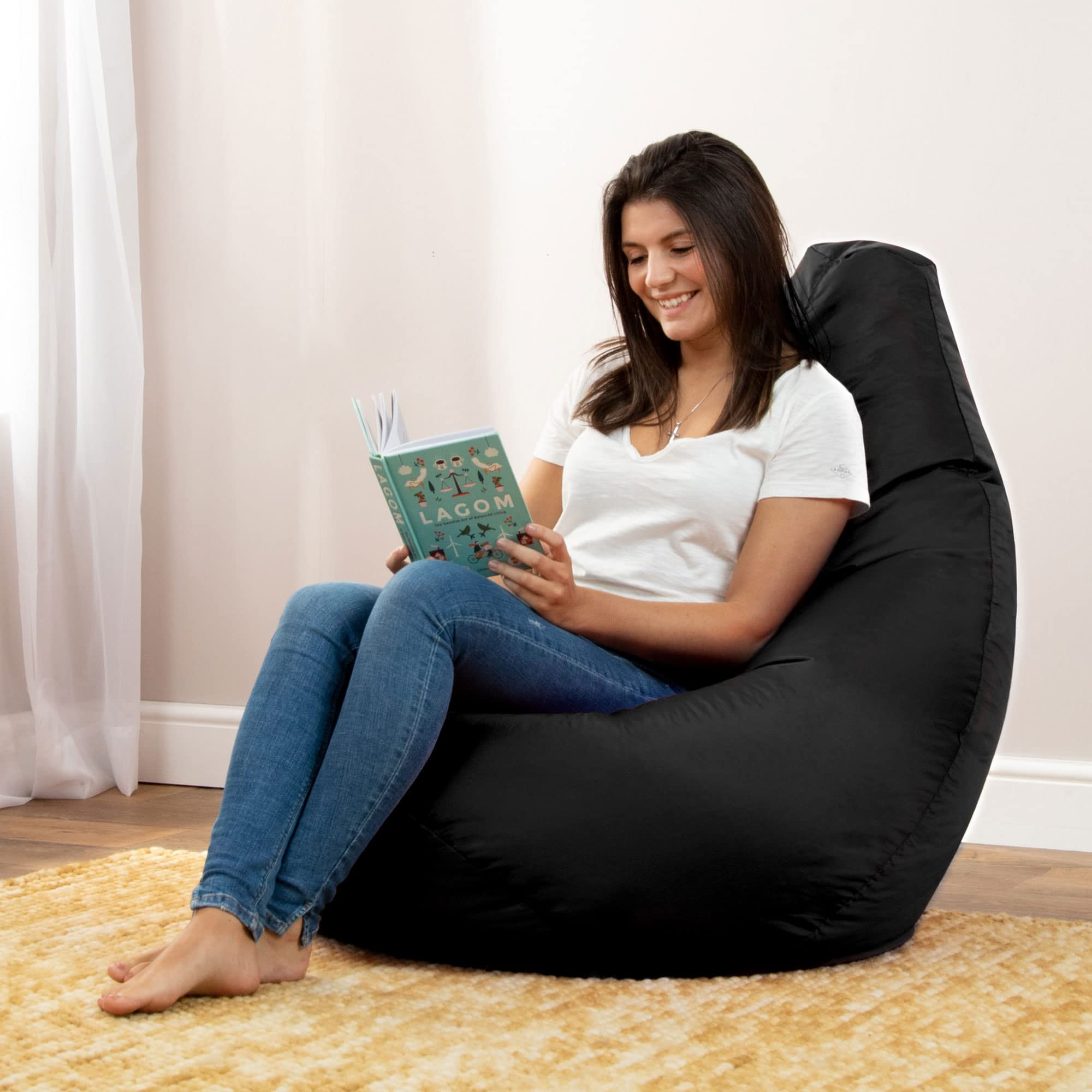 Bean Bag Bazaar High Back Chair and Footstool Combo 65cm x 87cm