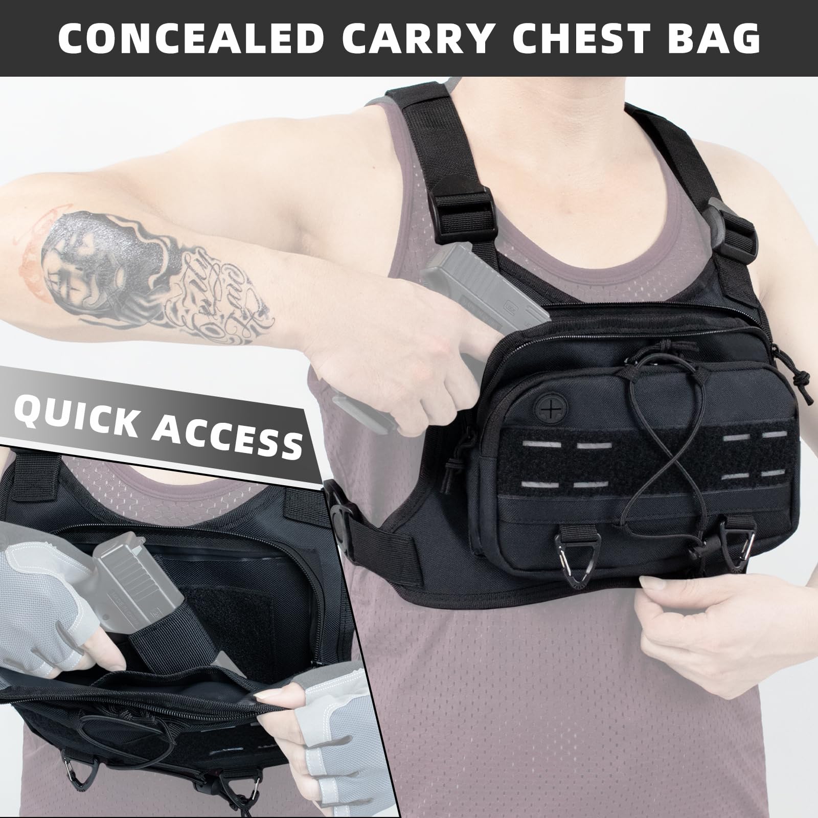 Outdoor Sports Bag for Men with Phone Holder, Breathable Running Pack Fits Most Pistols, EDC Travel Running Vest Pouch, CCW Tactical Chest Bag for Hiking, Workout, Cycling and Walking Dog