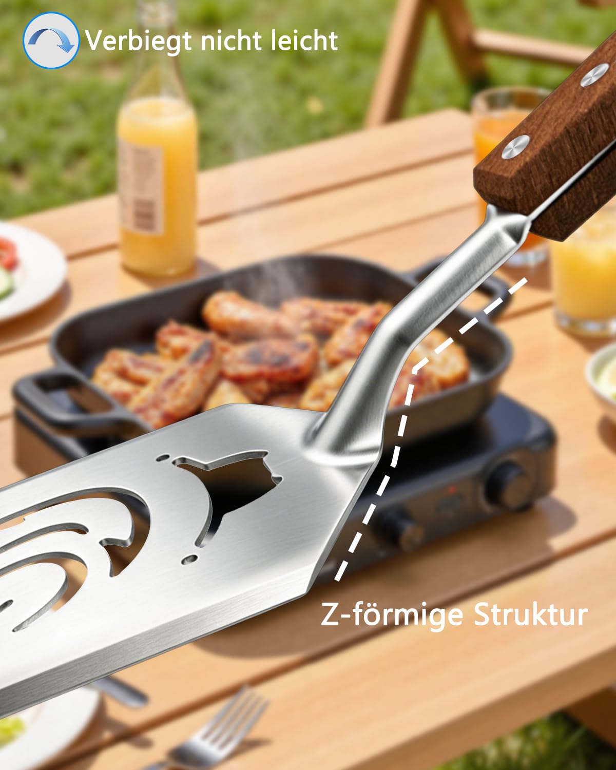 7-in-1 Grillspachtel mit Holzgriff, Multifunktion Grillwerkzeug für BBQ & Camping, Funktionen des Grillwerkzeug-Sets, Kreativer Grillwender, Grillen Geschenke für Männer, Vatertagsgeschenk