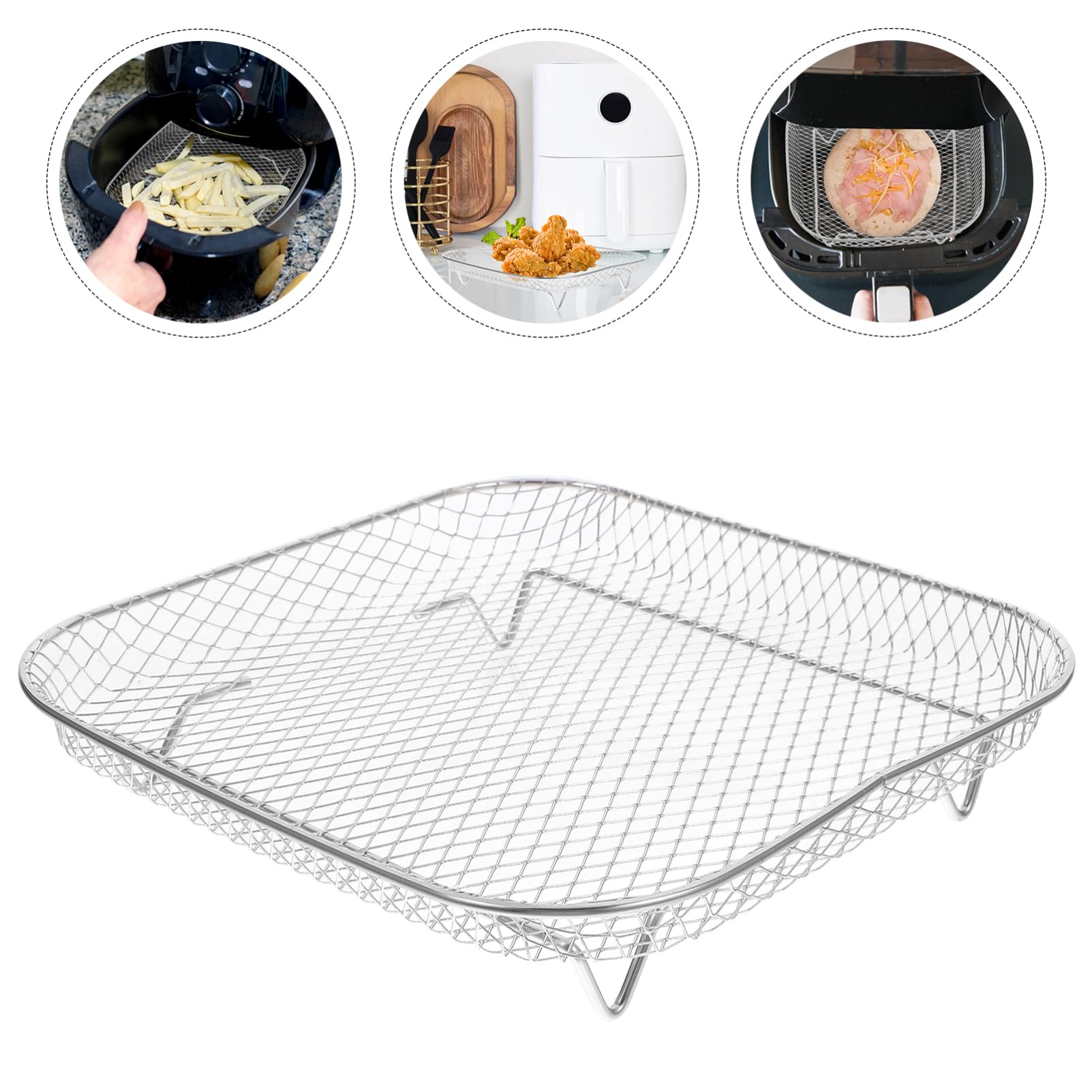 Set 3 Griglie Quadrate in Acciaio Inox per Friggitrice ad Aria