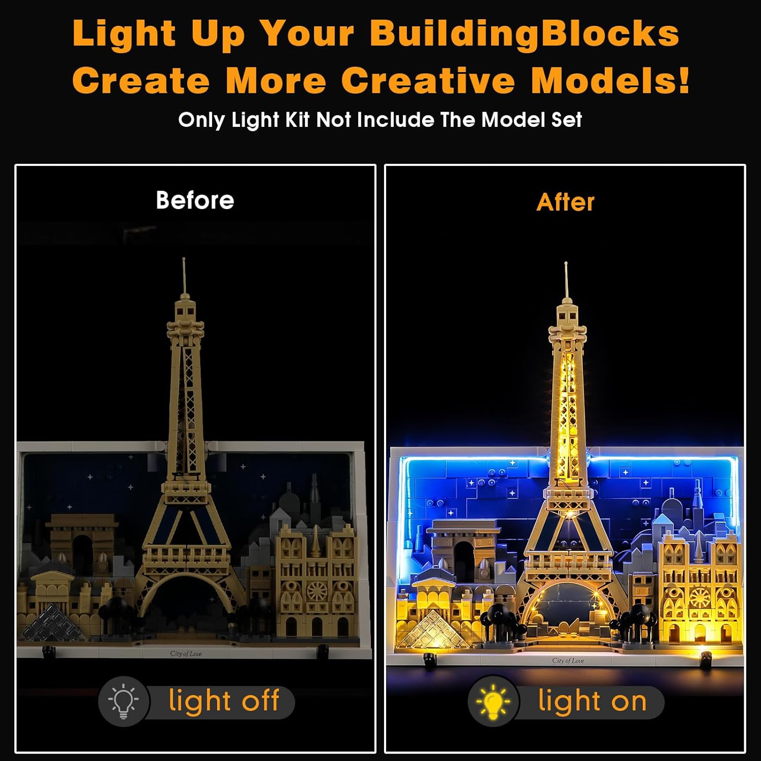 Vaodest LED Light for Lego Paris City of Love 21064 Set,Design and Configuration Compatible with Lego 21064 Set(LED Light Only, Not Building Block Kit)