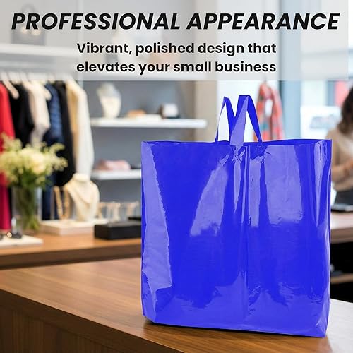 Miniatura 5 de Bolsas de compras grandes de plástico con asas, bolsas de compras extra grandes para pequeñas empresas, bolsas de mercancía azules extra gruesas de