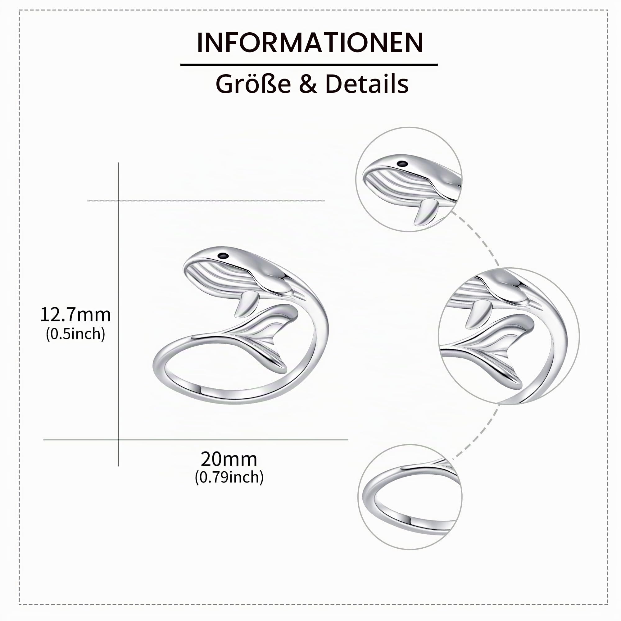 Wal Ring 925 Sterling Silber Einstellbare Offene Wal Daumen Ringe Niedlich Meer Wal Schmuck Ozean Geschenke für Damen Frauen Männer Teenager Mädchen Jungen Tochter Wal Liebhaber