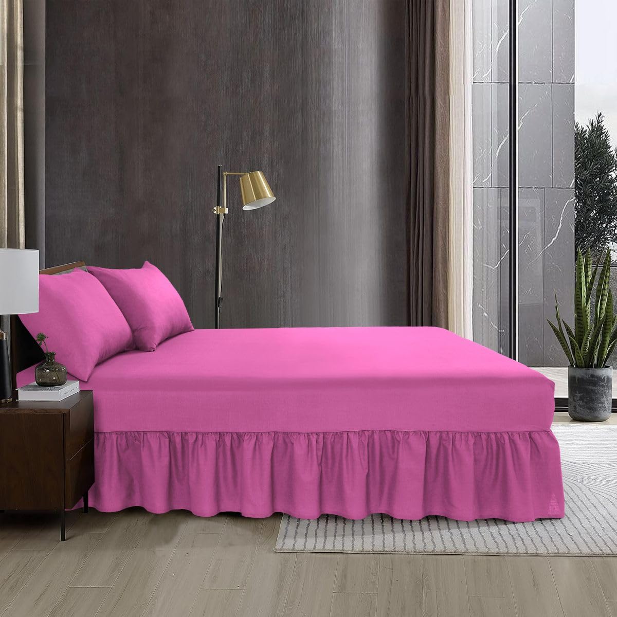 Premium Valance Fitted Sheets with Elegant Ruffles – Wrinkle-Free, Durable Bed Skirts for All Mattress Sizes, Easy to Install (FUCHSIA, SINGLE)