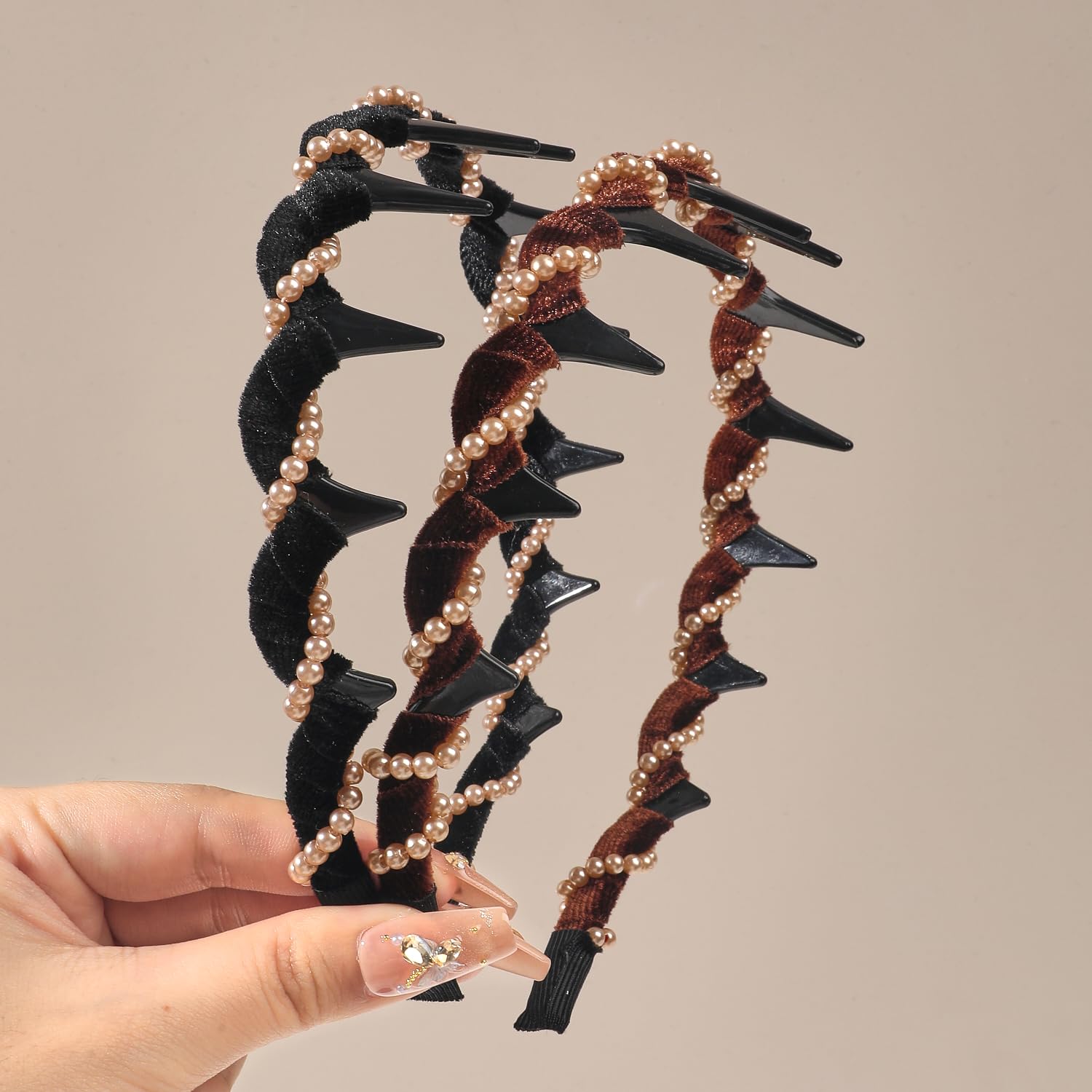 Ivyu 3 Pcs Vintage High Cranium Artificial Pearl Hairband with Teeth Grip - Elegant Non-Slip Knotted Pearl Headband Hoop for Women & Girls, Fashion Hair Accessories Gift