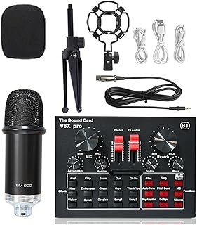 Sound Card Kit Wireless Karaoke Microphone Tripod WXH1000&BM900 USB Sound Card V8XPRO Professional Studio Condenser Microphone For PC Phone MIC Studio Setup For Recording Music (Color : Black BM9