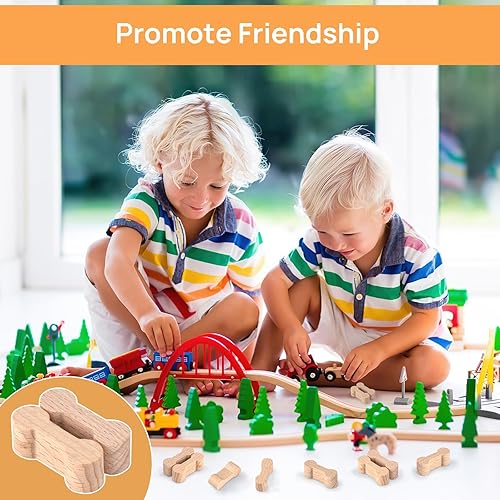 Miniatura 7 de 25 adaptadores de madera para huesos de perro, piezas de pista de tren para adolescentes, compatible con todos los juegos de rieles de tren de madera