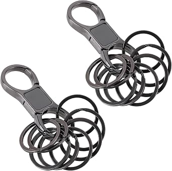 Styquenzer 2 Pcs Heavy Duty Key Chain with 8 Pcs Stainless Key Rings, Detachable, Organizer for Multiple Keys, Black, Unisex Adult
