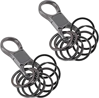 2 Pcs Heavy Duty Key Chain with 8 Pcs Stainless Key Rings, Detachable, Organizer for Multiple Keys, Black, Unisex Adult