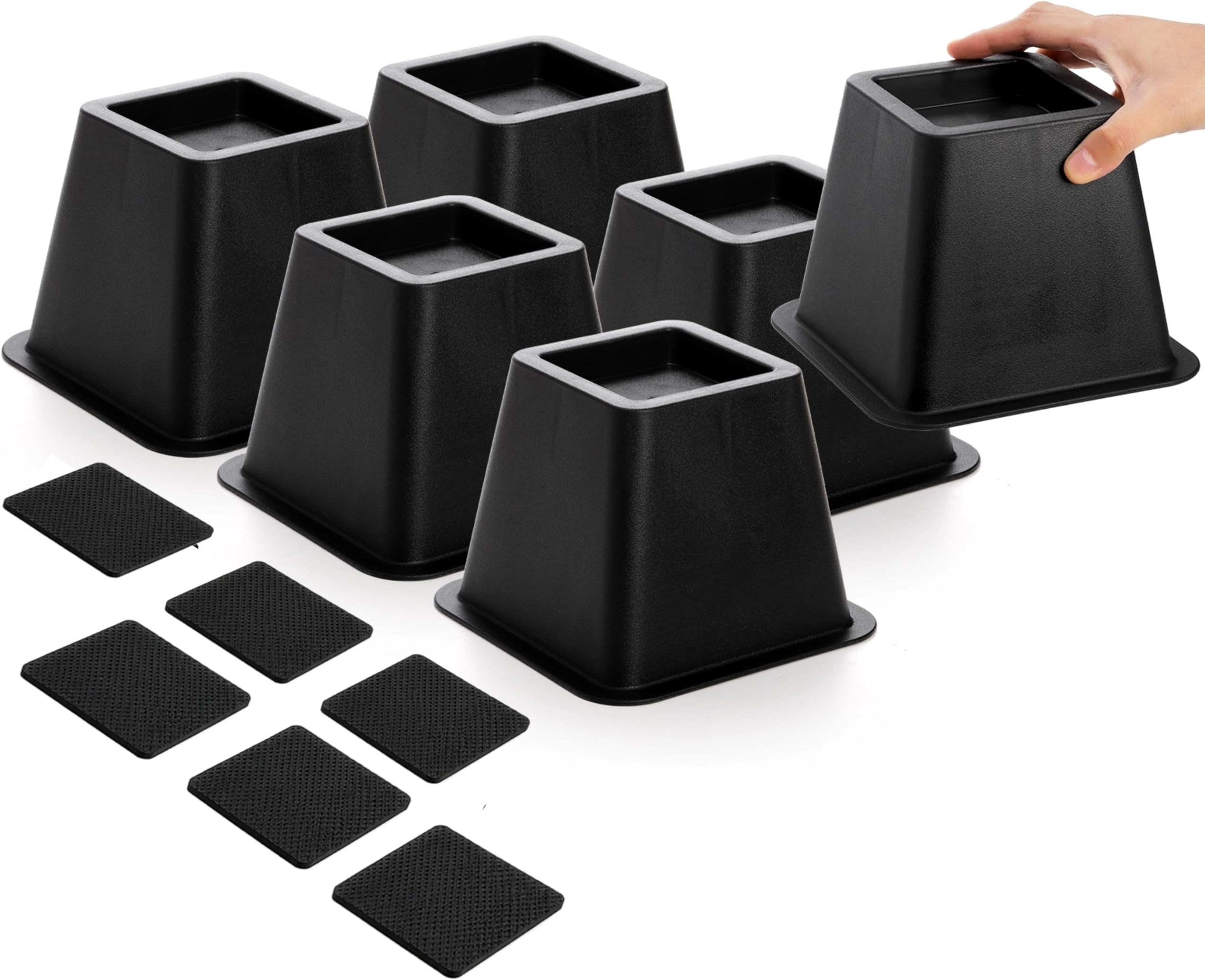 Bed Risers 4 Inch Heavy Duty, 6 Pack Durable Plastic Furniture Lifts, Supports 2200 lbs for Bed, Sofa, Desk, Non-Slip & Stackable Design