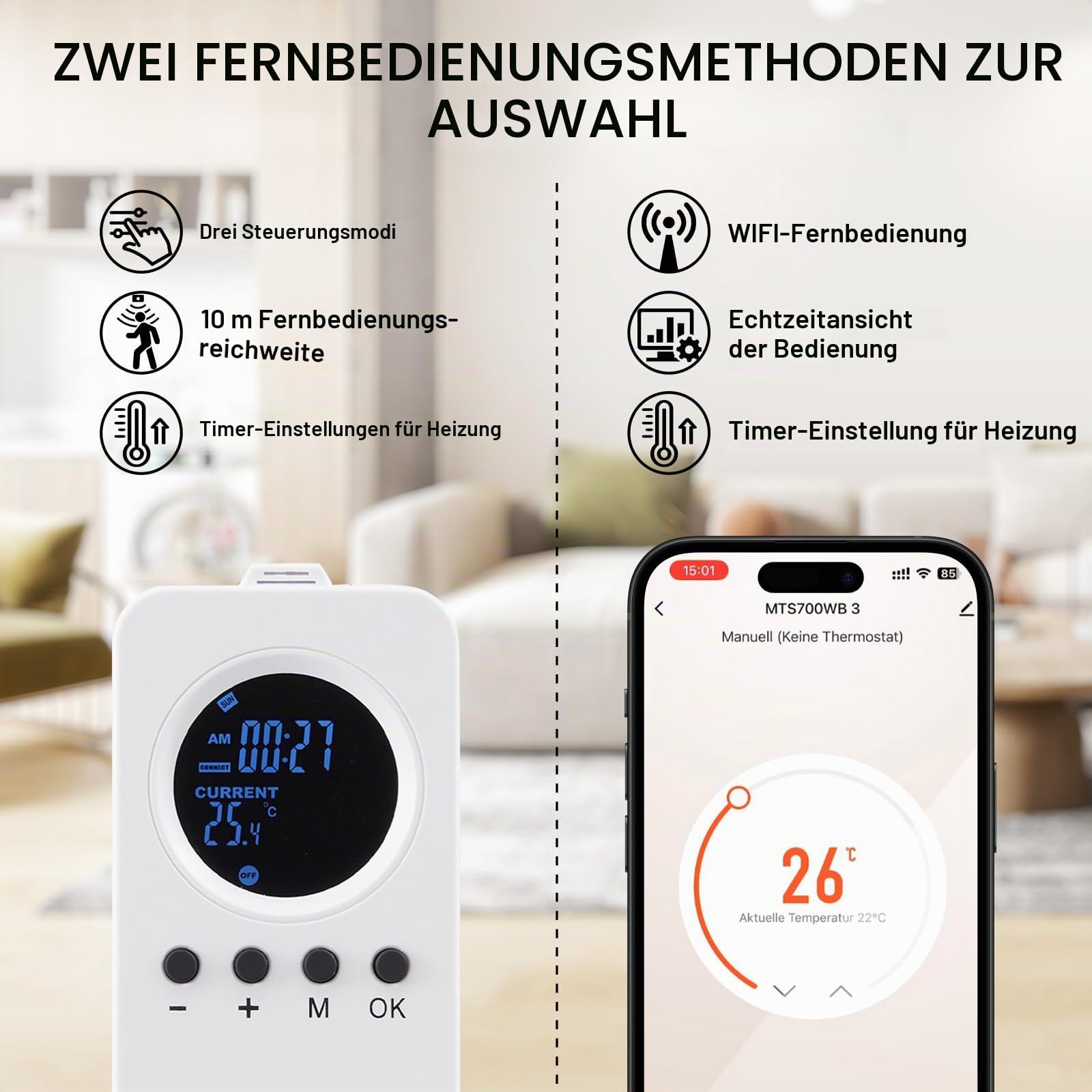 Infrarotheizung 800 Watt mit Smart Steuerung, Energiesparende Infrarot Wandheizung, Elektroheizung mit Uberhitzungsschutz, WLAN App-Steuerung mit Fernbedienung, TÜV.