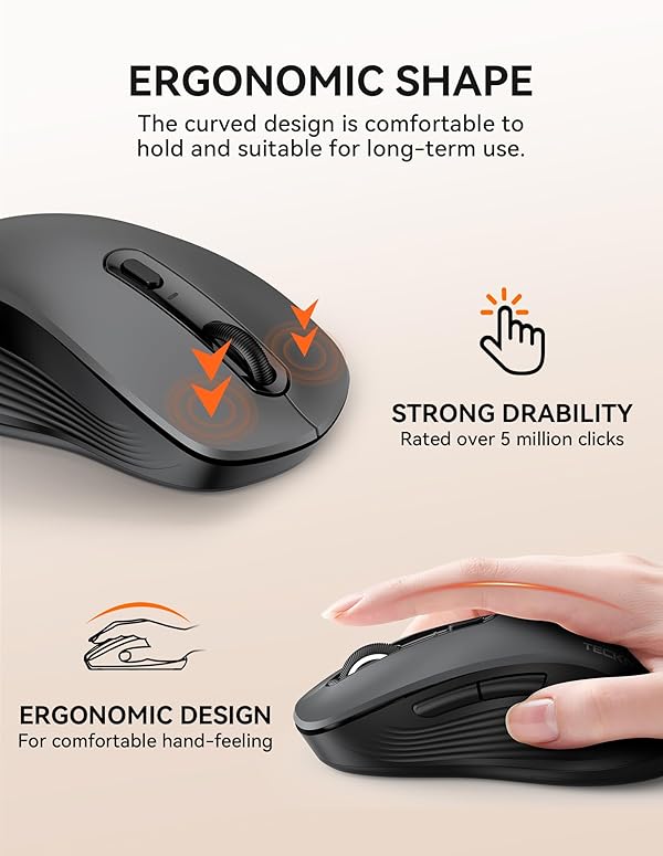 TECKNET Bluetooth Mouse, [ USB + BT1 + BT2 ] Wireless Mouse for Laptop, Silent Click, Ergonomic Design, 4800 DPI Computer Mice Wireless, Dual Mode for Laptop, Computer, iPad, MacBook by TECKNET - Image 5