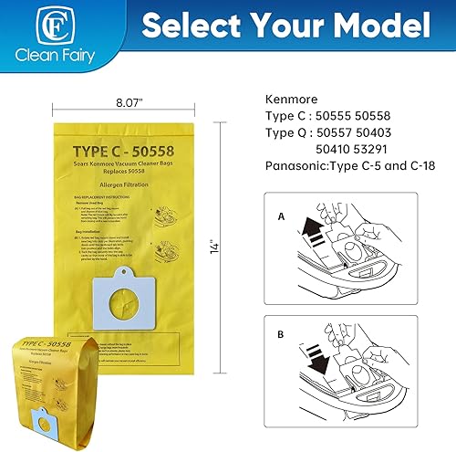 Miniatura 2 de CF Clean Fairy Paquete de 20 bolsas de repuesto para aspiradora de microfiltración compatibles con aspiradoras Kenmore C&Q 5055, 50557, 50558