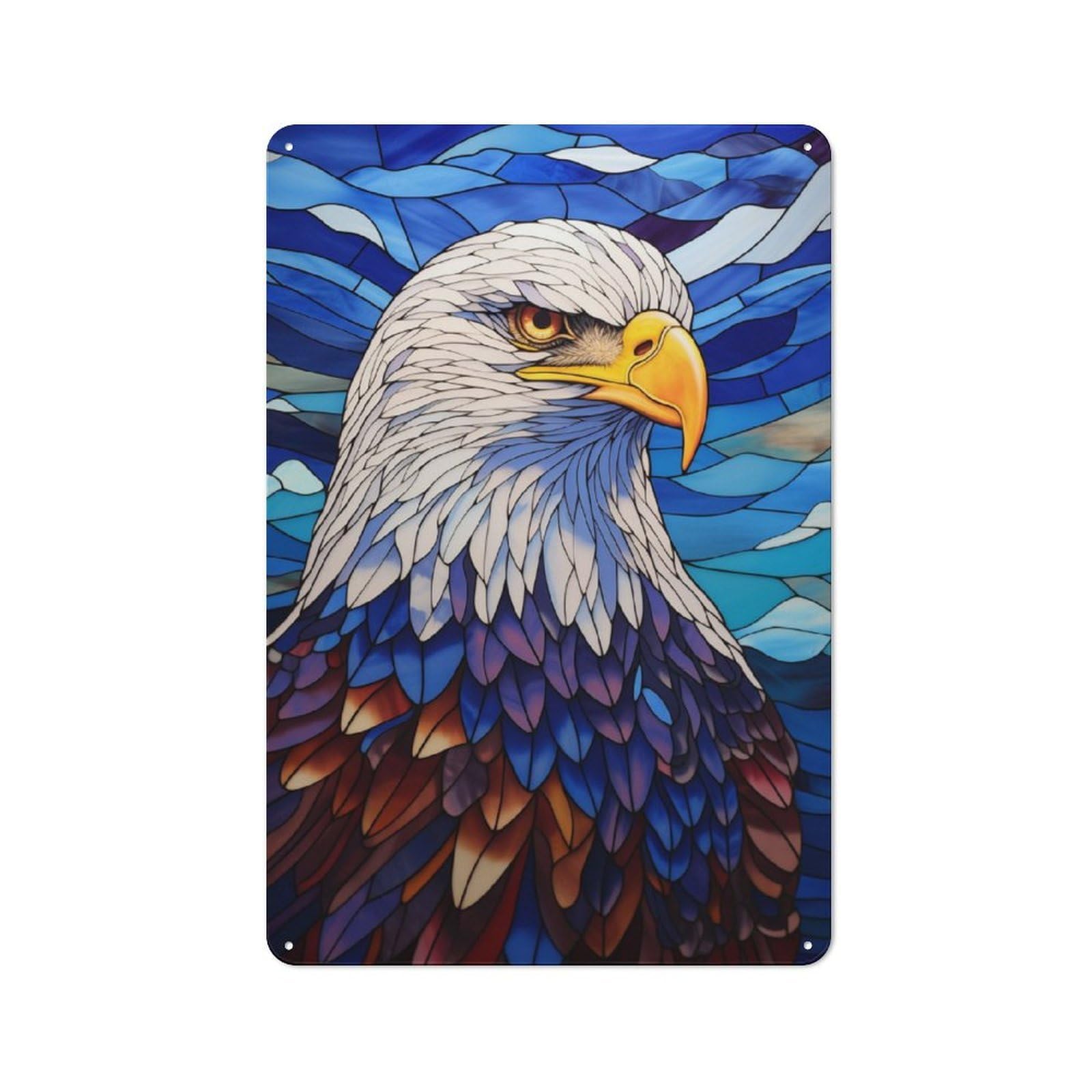 Junmoney Bald Eagle Stained Glass Tin Sign 30X20cm For Garage Wall, Retro-Style Wall Decor, For Vintage Wall Decor Fans, For Metal Sign Collectors