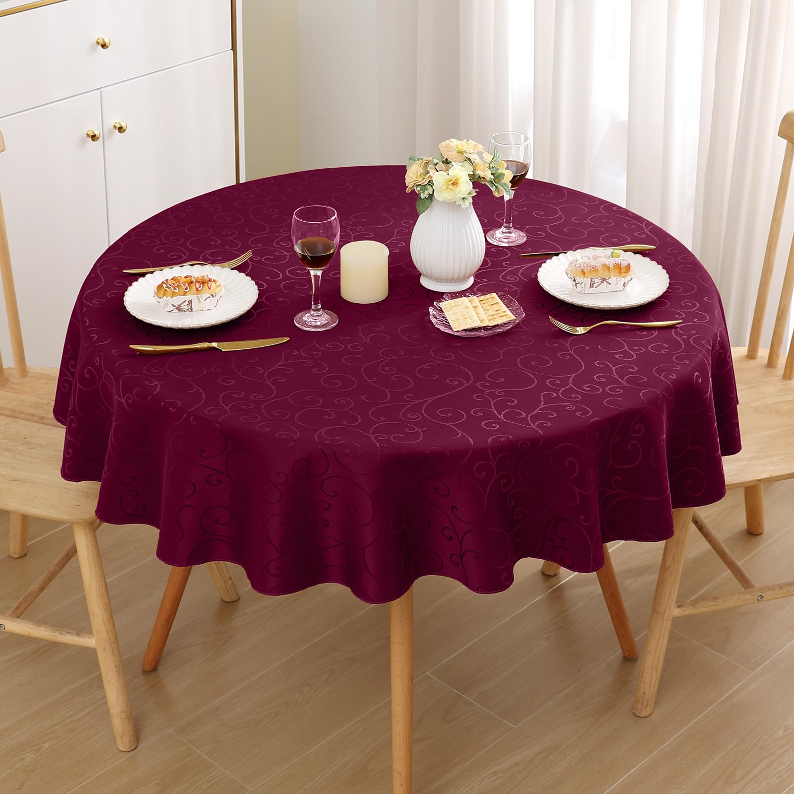 Homaxy Table Cloth Round 150 cm, Washable Polyester Jacquard Tablecloth