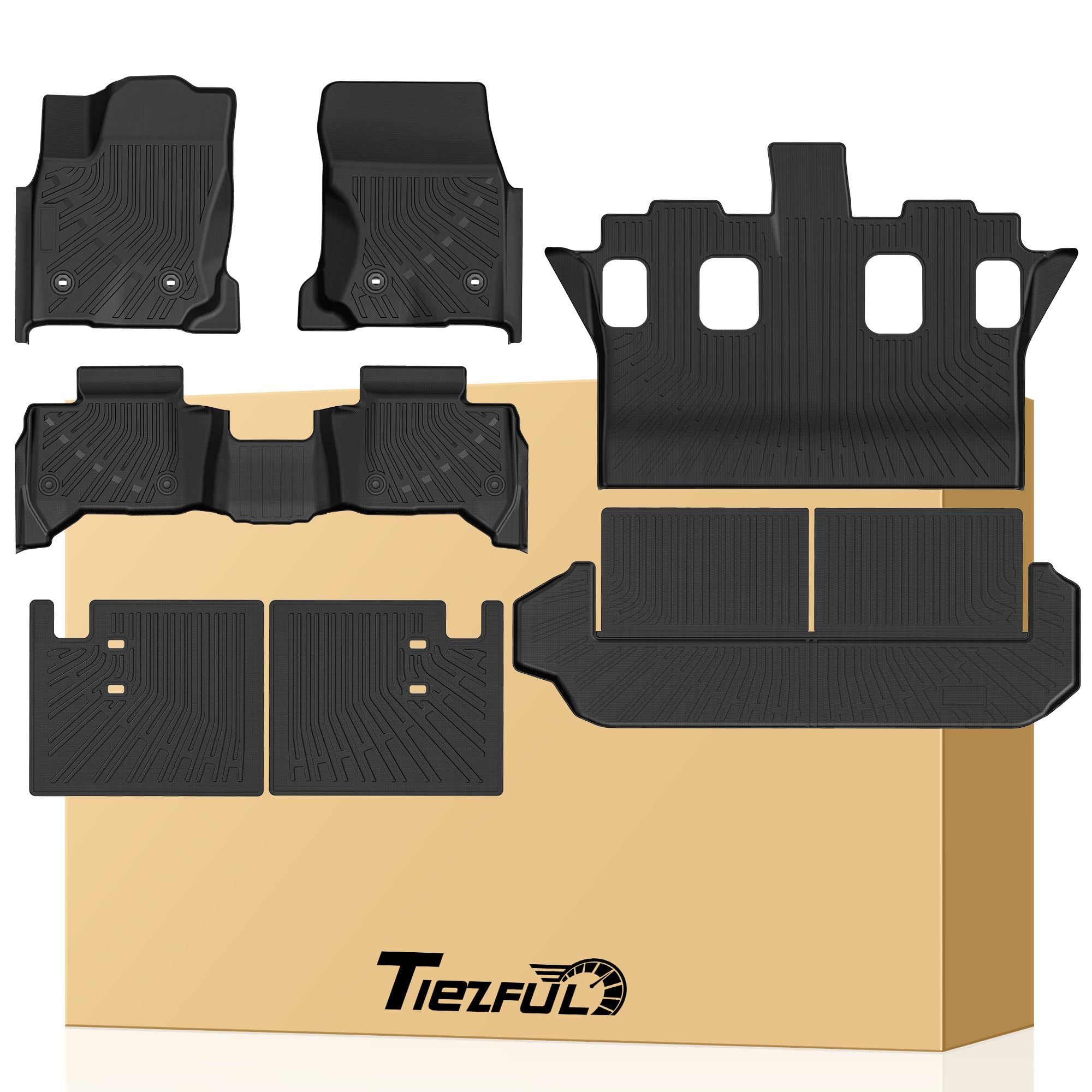 Photo 1 of TIEZFUL 7PCS Floor Mats Fit for Toyota 4Runner 2025 2026 7 Seats, All Weather TPE Floor Liner w/Trunk Mat Backrest Mat Cargo Liner Sets Car Mats for 4Runner Accessories 2025(Not for Hybrid/EV)