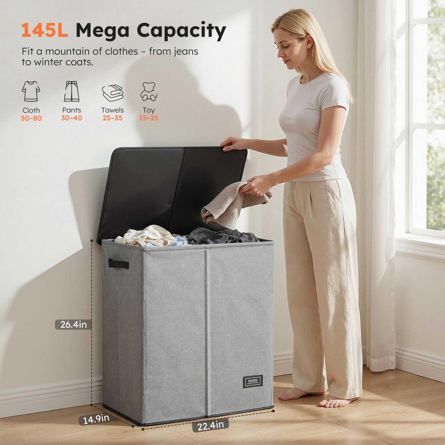Amazon.com: SOLEDI Double Laundry Basket with Lid and Removable
