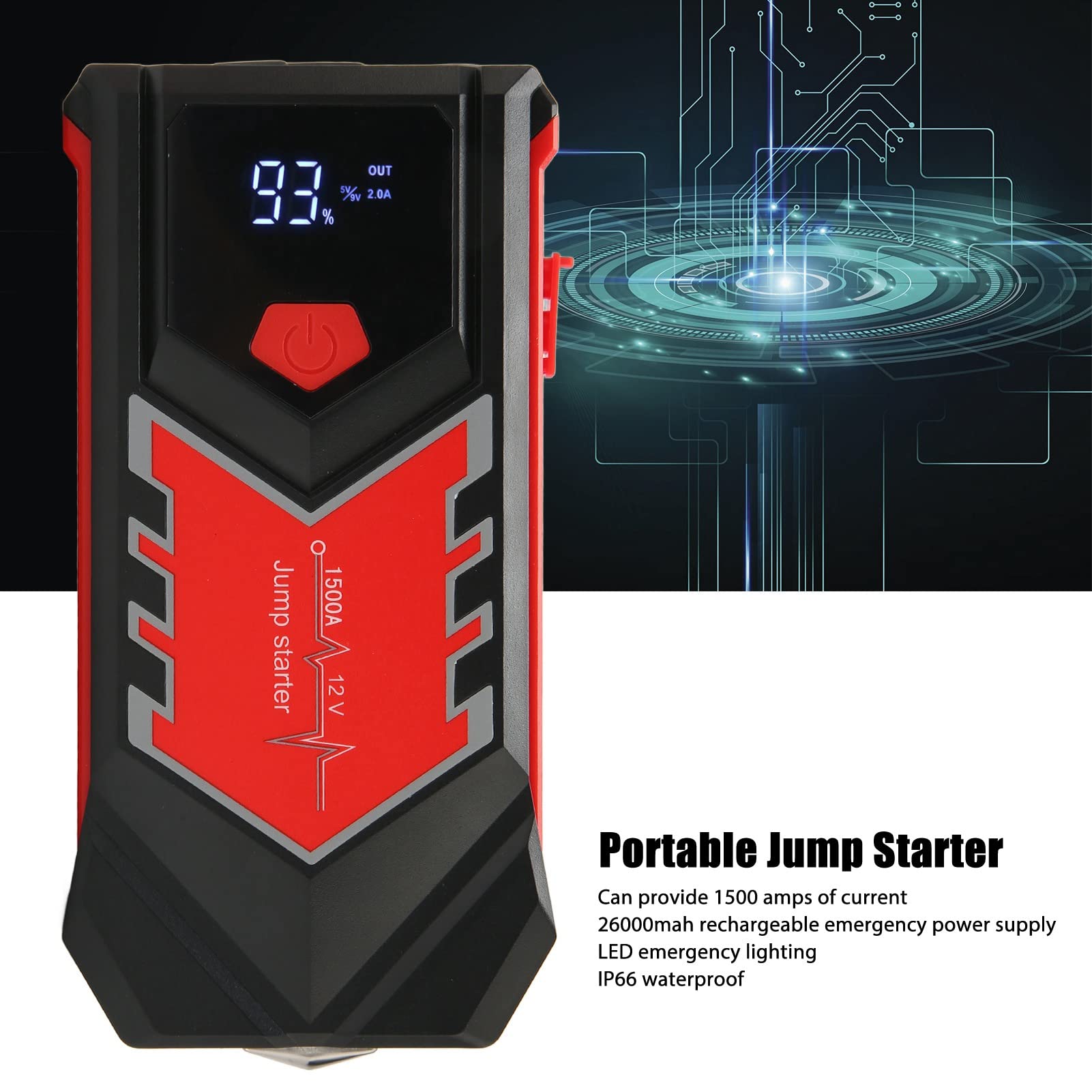 Arrancador De Batería De Coche, 3000A Jump Box, 59800mah Arrancador De Puente De Coche Paquete De Batería De Arranque De Coche Portátil Con Pantalla LCD Brújula Luz LED, Luces De Carga Rápida