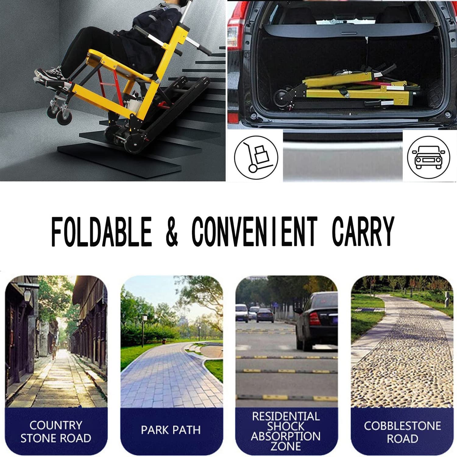 Carrello saliscale Pieghevole Elettrico - Carrello saliscale per impieghi gravosi - Carico Massimo 200 kg - Ideale per traslochi e Visite di Case