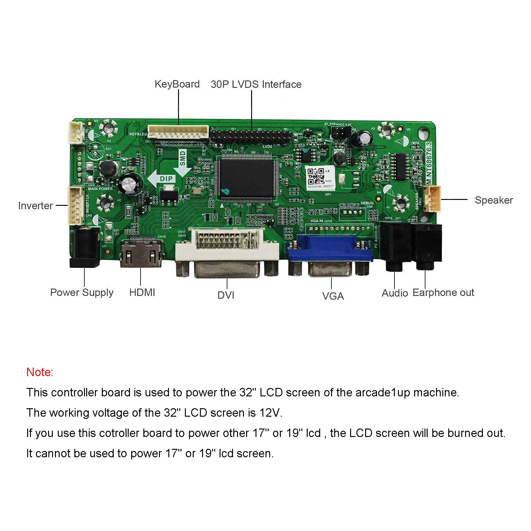 VSDISPLAY DVI VGA Audio LCD Controller Board 68676 Compatible with 32