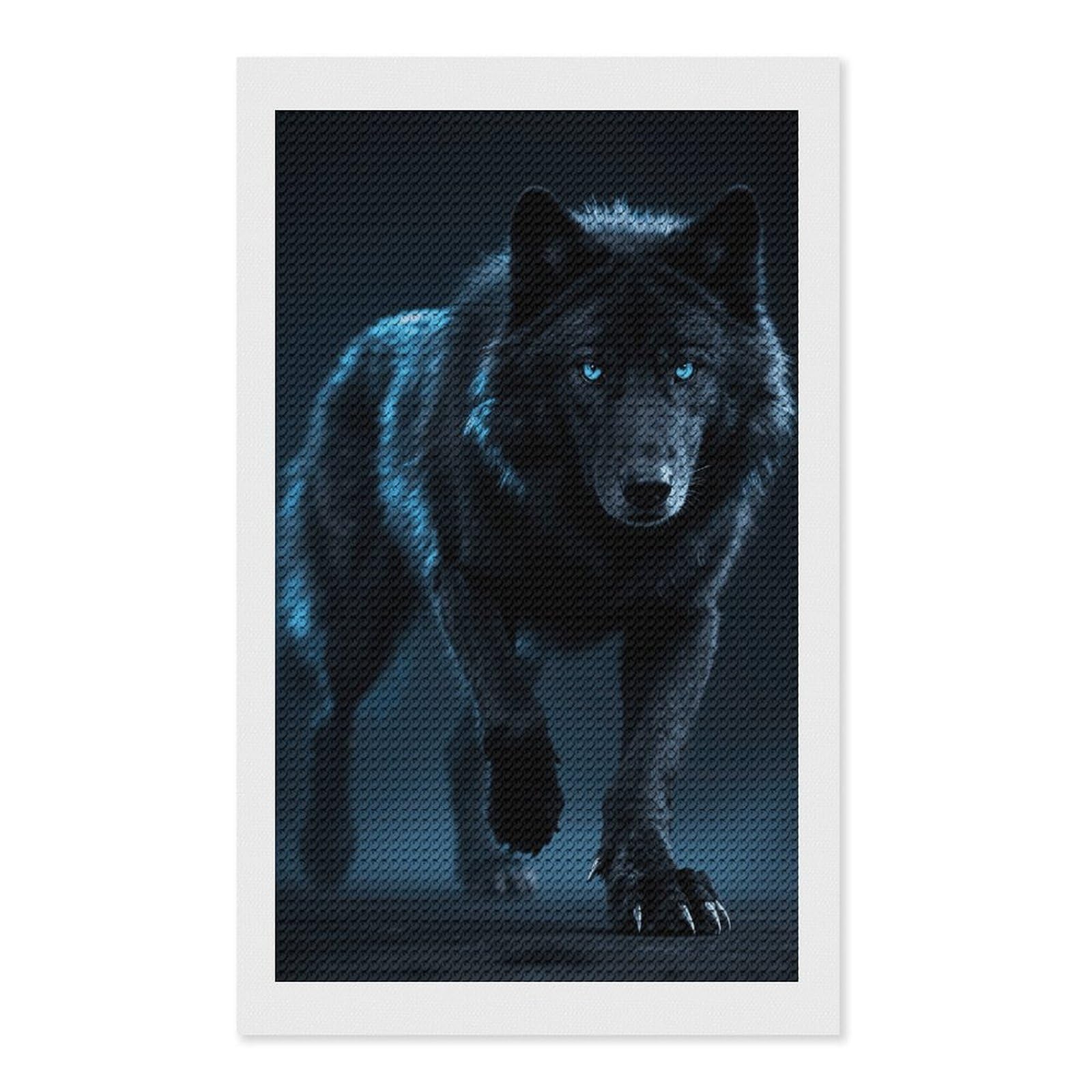 FodPand Cool Cyan Black Wolf 5D Diamond Painting Kits for Adults Beginners Full Drill Round Diamond Dots Pictures Gem Art Supplies for Home Wall Room Decoration DIY Craft Set Gift 12x20