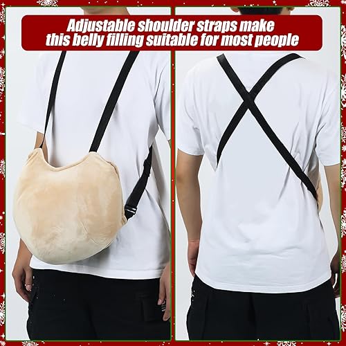 Miniatura 3 de Juego de 3 piezas de disfraces de vientre de Papá Noel para Navidad, con relleno falso, lentes transparentes, campanas doradas para hombres