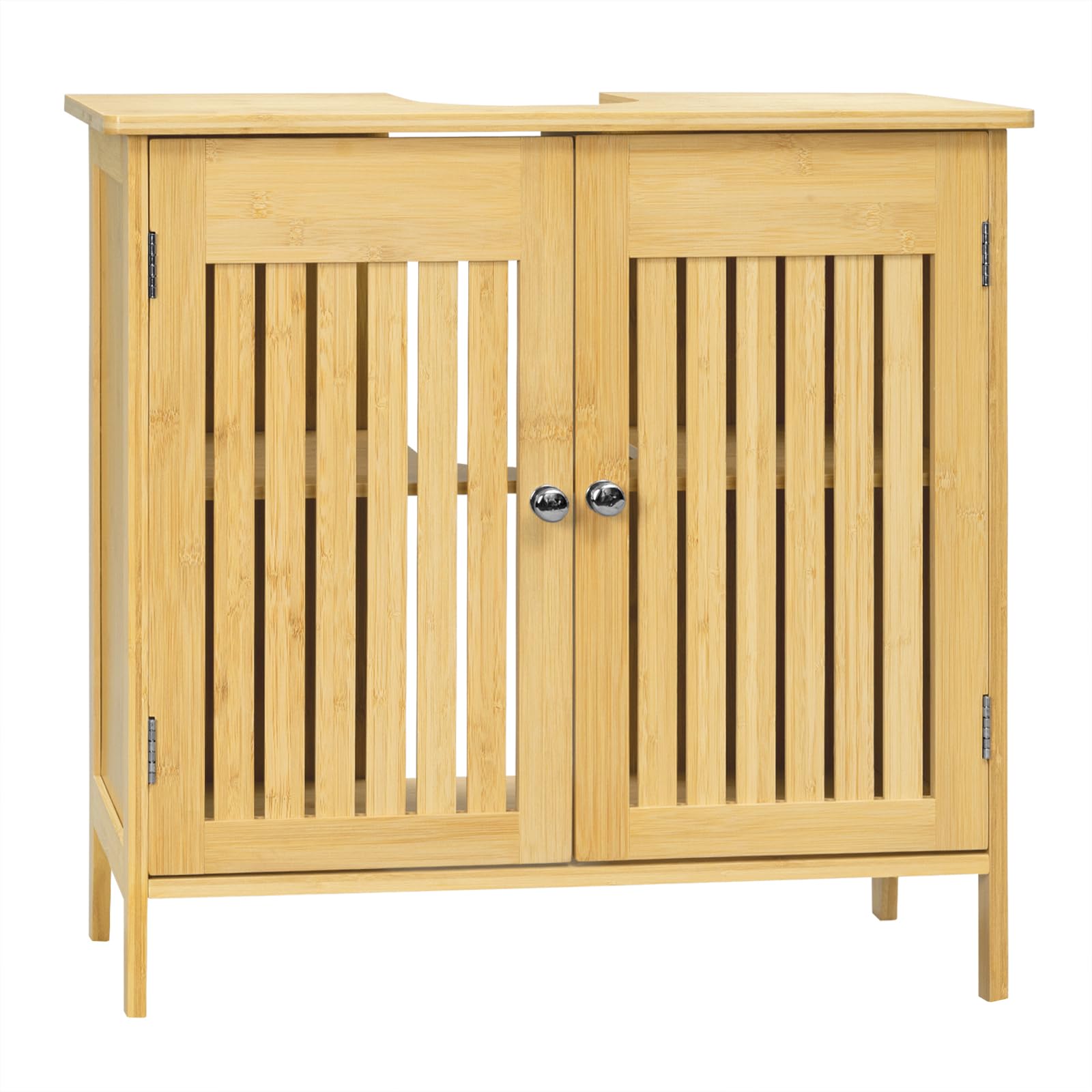 EUGAD Waschbeckenunterschrank aus Bambus, Badezimmerschrank mit 2 Türen, Badezimmer Unterschrank Waschbecken, Waschtischunterschrank, Verstellbarer Einlegeboden, viel Stauraum, 60x60x30 cm