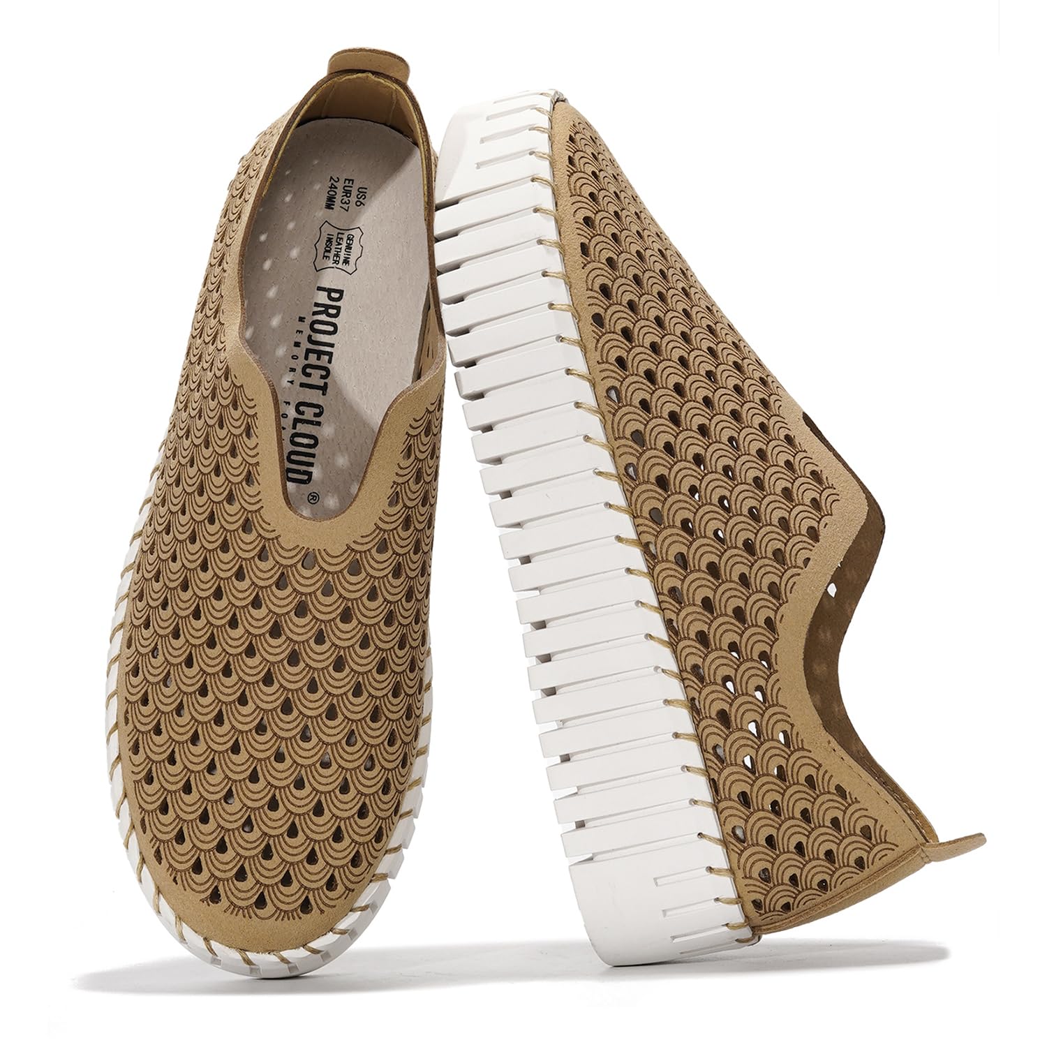 Project Cloud Platform Loafers for Women - Lightweight Summer Shoes for Women 2025 - Slip-On Casual Shoes - Non Slip Fashion Sneakers - Leather Insole Womens Footwear (Daffodil, Beige, 9)