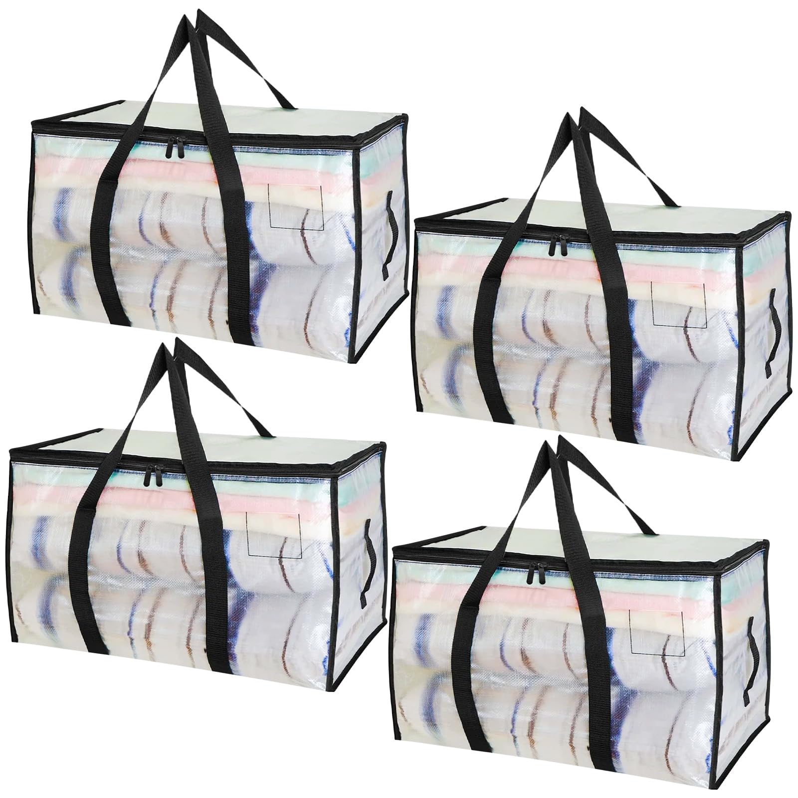 4 Piezas 90L Grande Bolsas Mudanza, Resistentes Bolsas Almacenaje Ropa con Correas Cremalleras y Asas, Alternativa a las Cajas de Mudanza, Impermeable Storage Bags para Guardar y Embalar