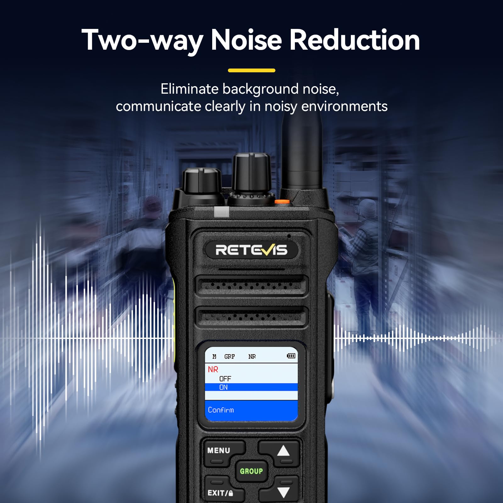 Retevis NR630S Walkie Talkie na Duże Odległości, Wodoodporne Krótkofalówka IP67, 2800mAh Redukcja Szumów AI, Ekran LCD, Wysokiej Mocy Profesjonalne Walkie Talkie do Logistyki (Czarne, 1 Szt.)