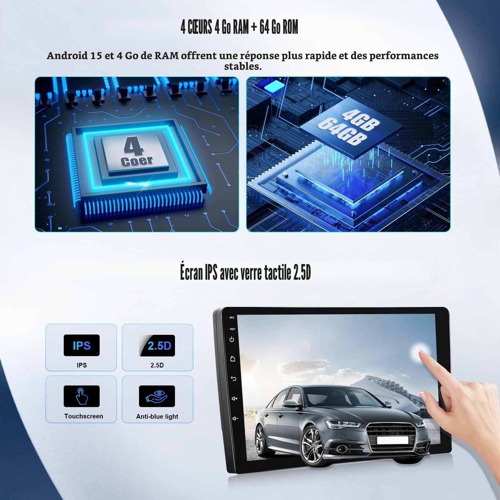 SIXWIN 4+64 Go Android 15 Autoradio pour Renault Trafic 3 (2014–2021) Opel Vivaro B (2014–2018) avec CarPlay Android Auto – Écran Tactile 9'' Voiture, WiFi Bluetooth 5.0 FM/RDS 32EQ USB avec Caméra