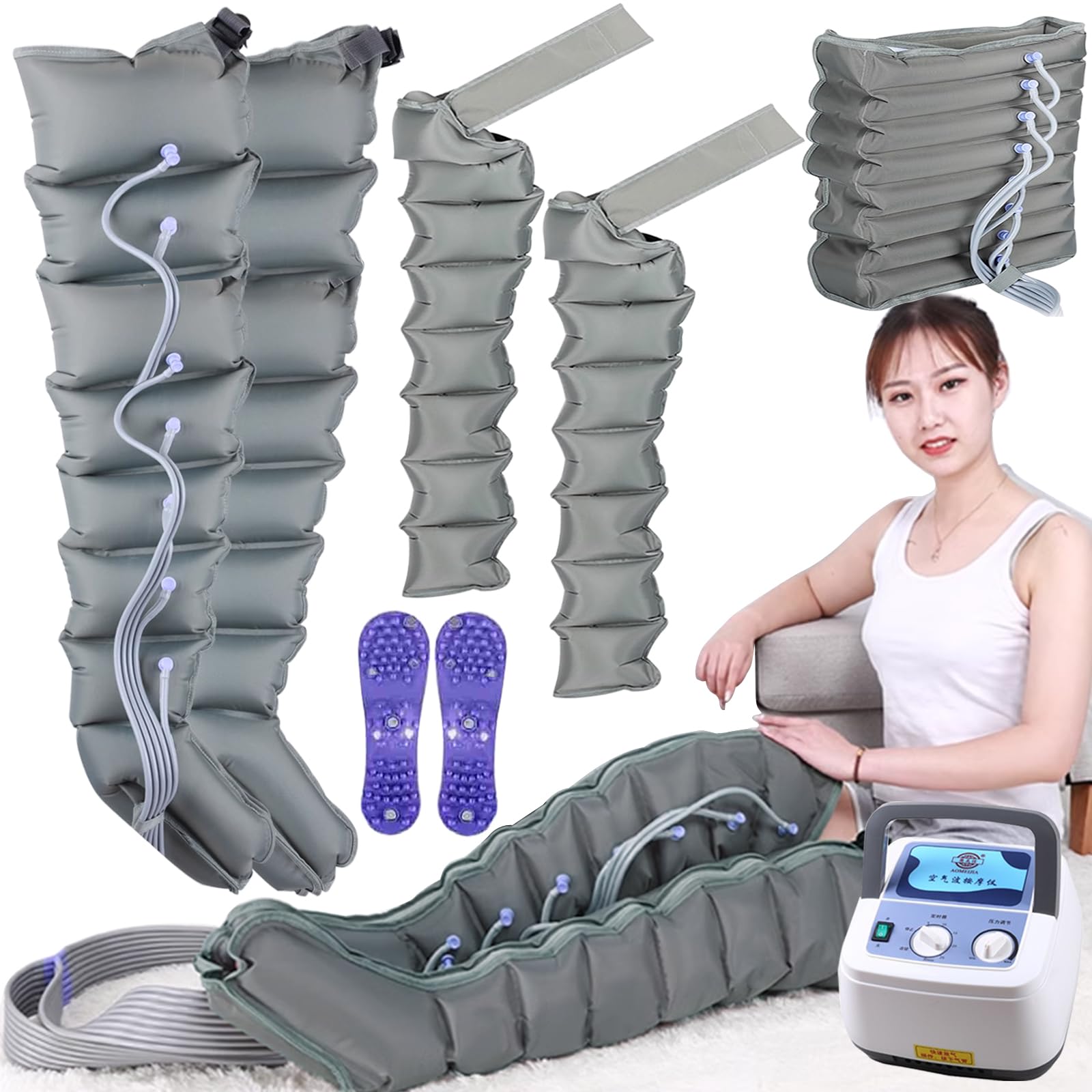 Massaggiatore elettrico a compressione d'aria per gambe a 8 cavità, stivali compressivi per il recupero da dolore e circolazione, massaggiatore a pressione rilassante per piedi, polpacci e cosce
