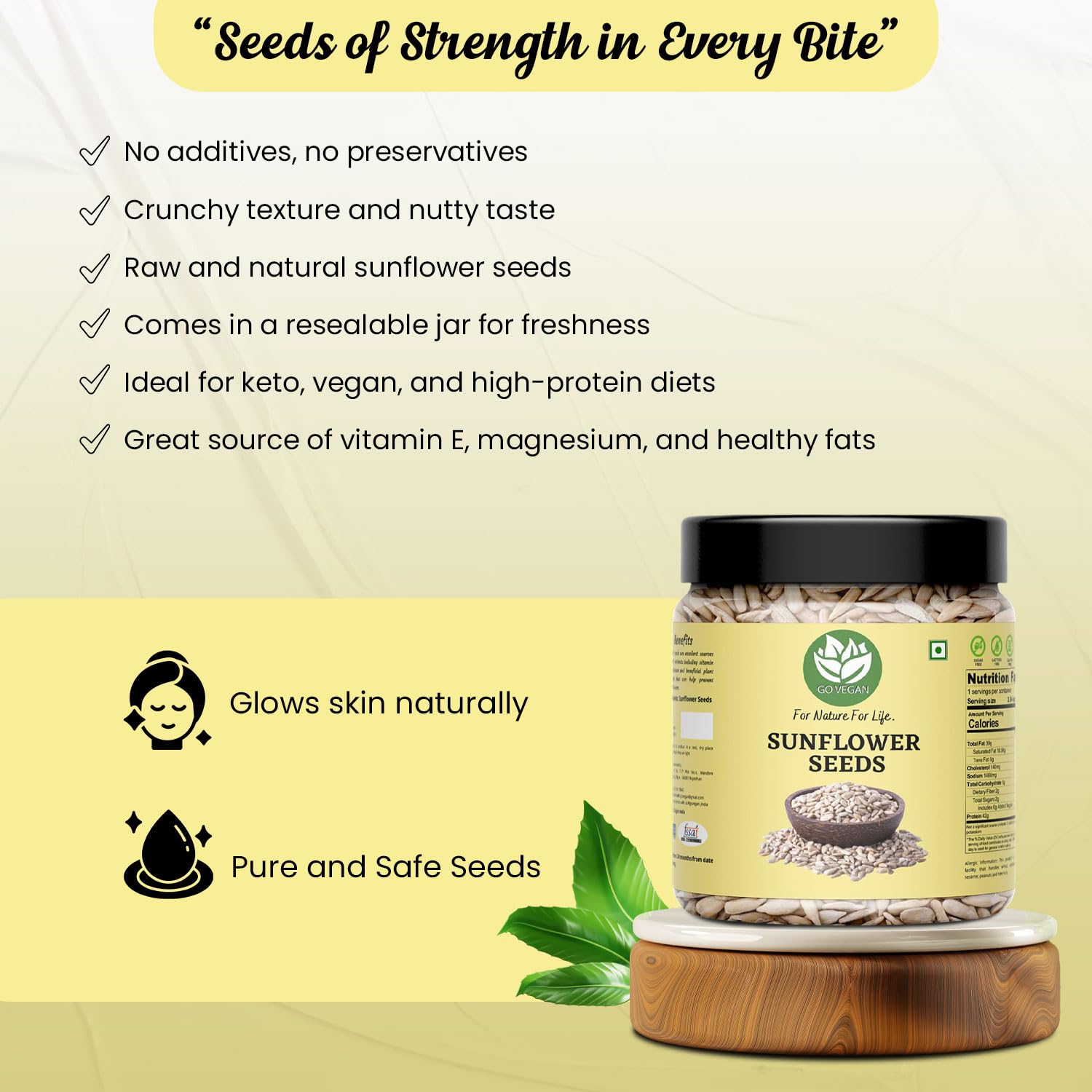 Go Vegan Sunflower Seeds 1kg - Raw Sunflower Seeds for Eating | Diet Food | Healthy Snack | Raw seeds | Weight management [jar pack ] - Image 3 thumbnail