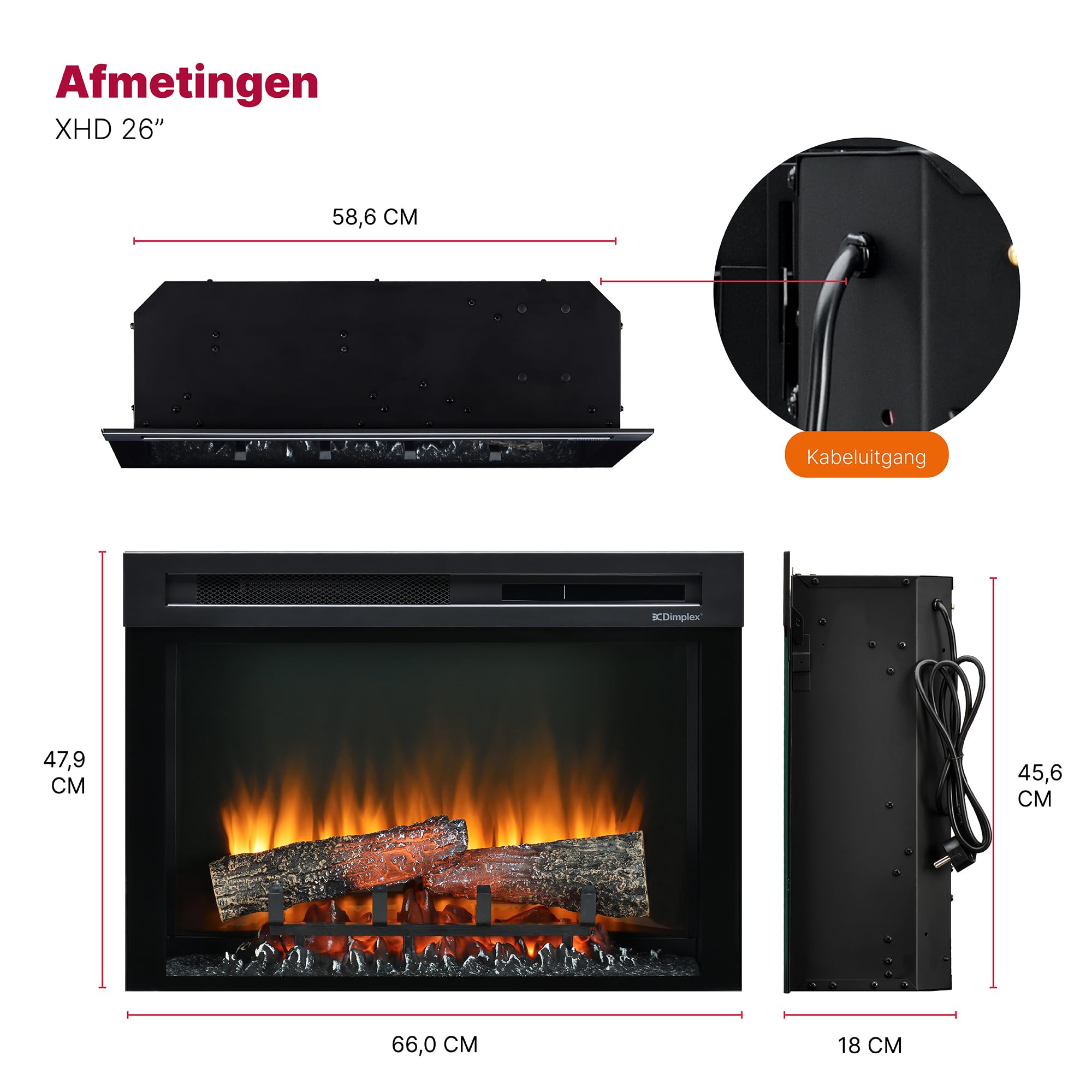 Dimplex Chimenea eléctrica XHD26 Firebox 210975 Efecto Llama Optiflame - Lámparas LED duraderas - Chimenea eléctrica con calefacción - Inserto de Chimenea - Incluye Mando a Distancia, 1400 W, Negro,