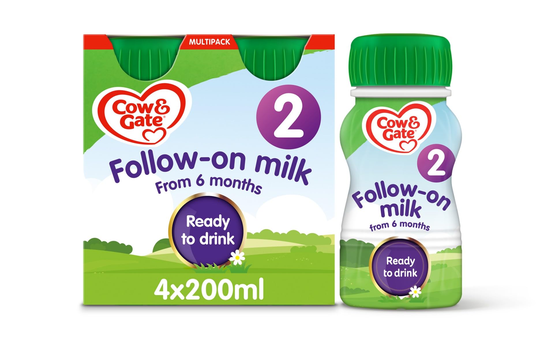 Cow & Gate 2 Baby Milk Formula Multipack, 4 x 200ml