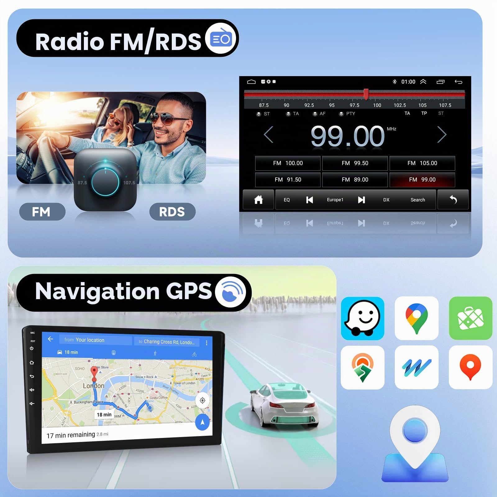 Podofo Autoradio Carplay pour Citroën Berlingo 2015-2018, Autoradio 9" à écran Tactile 2G+64G avec Carplay sans Fil Android Auto, Bluetooth/GPS/WiFi/FM/RDS/SWC/HiFi/USB+Caméra arrière