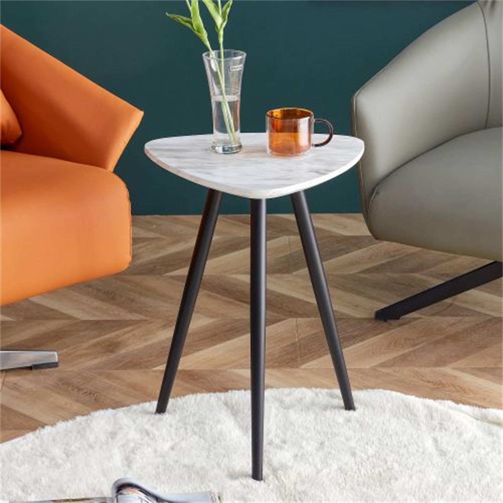 Modern Minimalism White Faux Marble Coffee Table with Dark Gold Metal Legs End Table Bedside Cabinet for Living