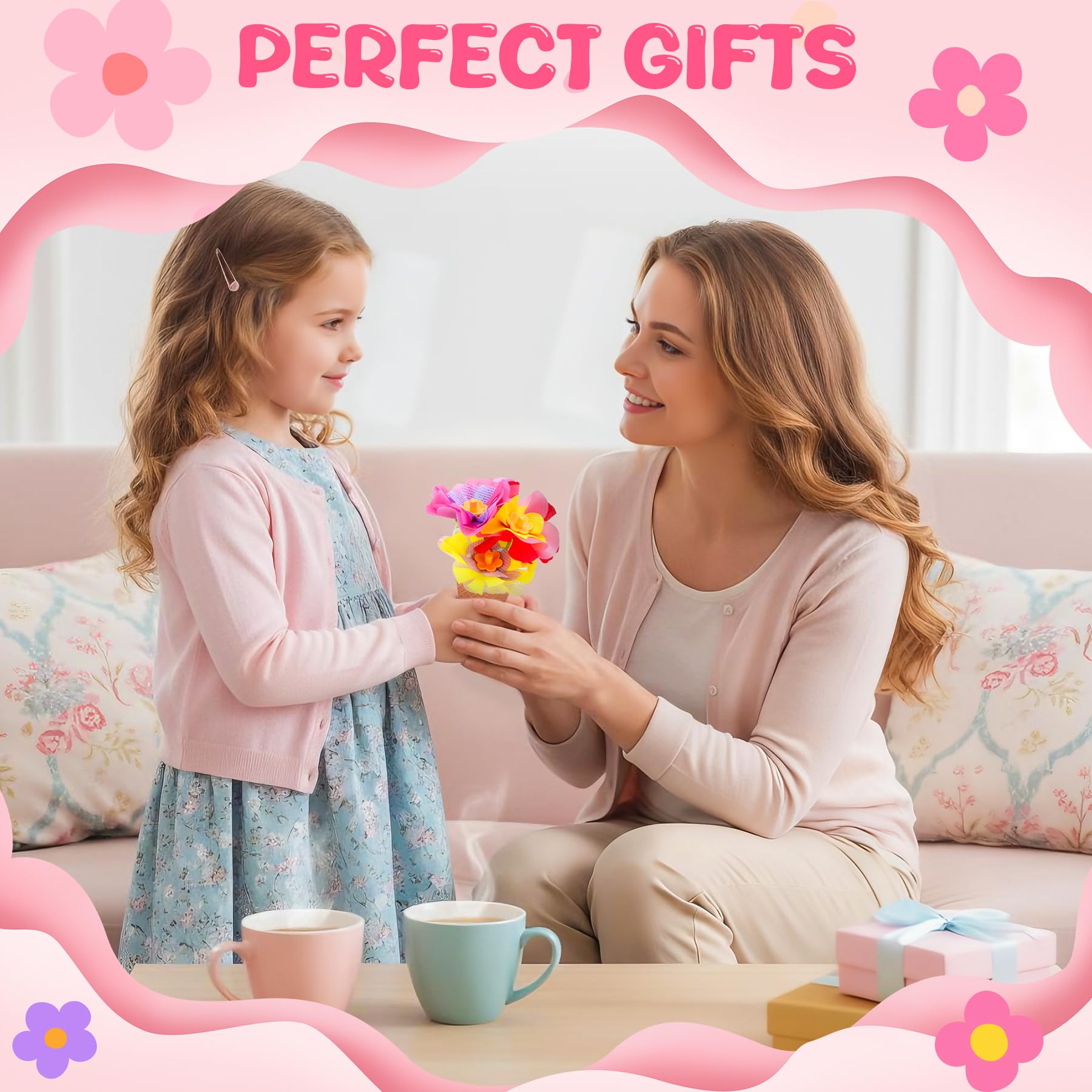 Charmofun Doe-het-zelf bloemenknutselset voor kinderen, knutselen voor meisjes van 3, 4, 5, 6, 7 jaar, bloemenknutselspeelgoed met bloemenmachine, bloementuinspeelgoed, boeket geschenken voor meisjes