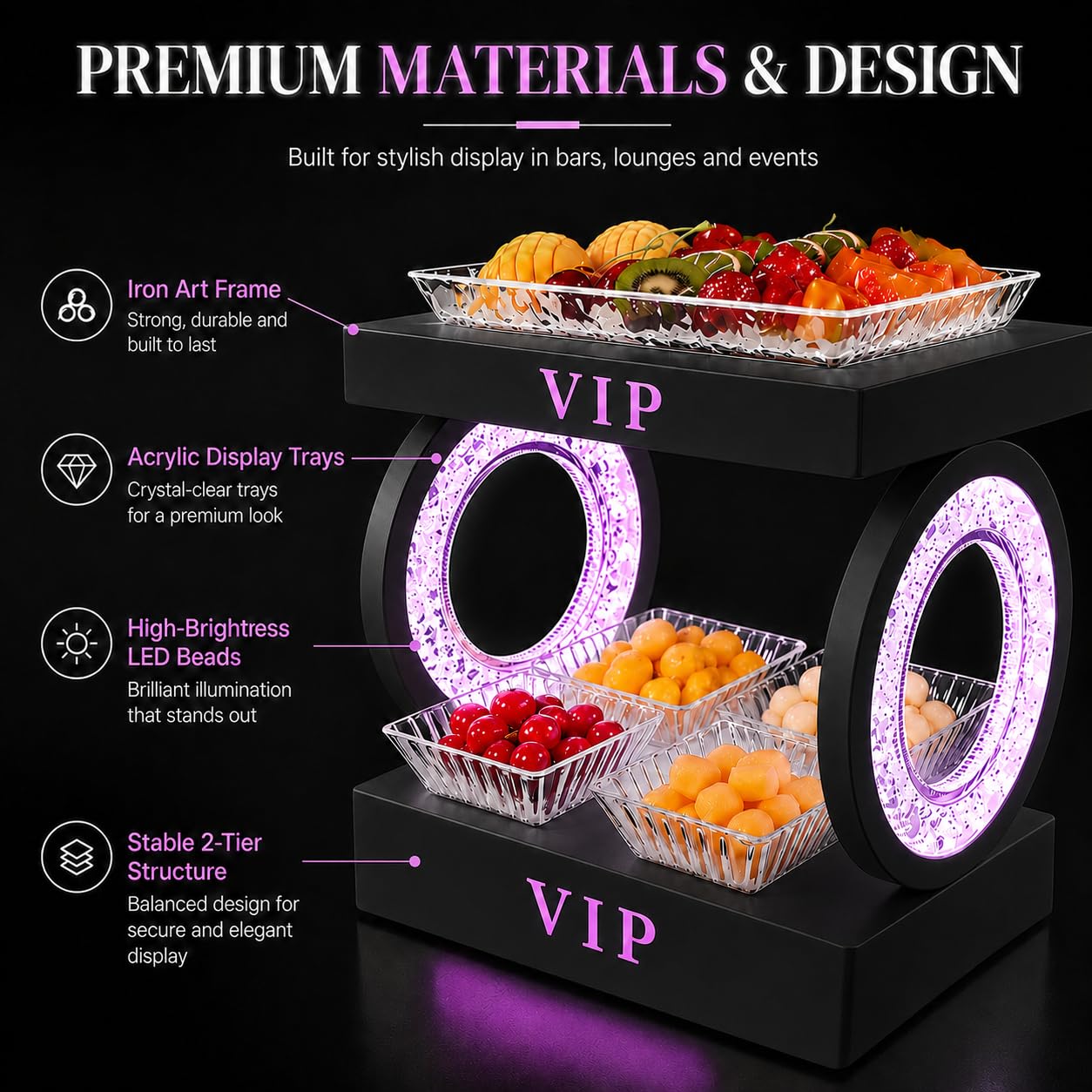 Espositore Luminoso RGB LED per Frutta, Vassoi e Accessori Bar Black