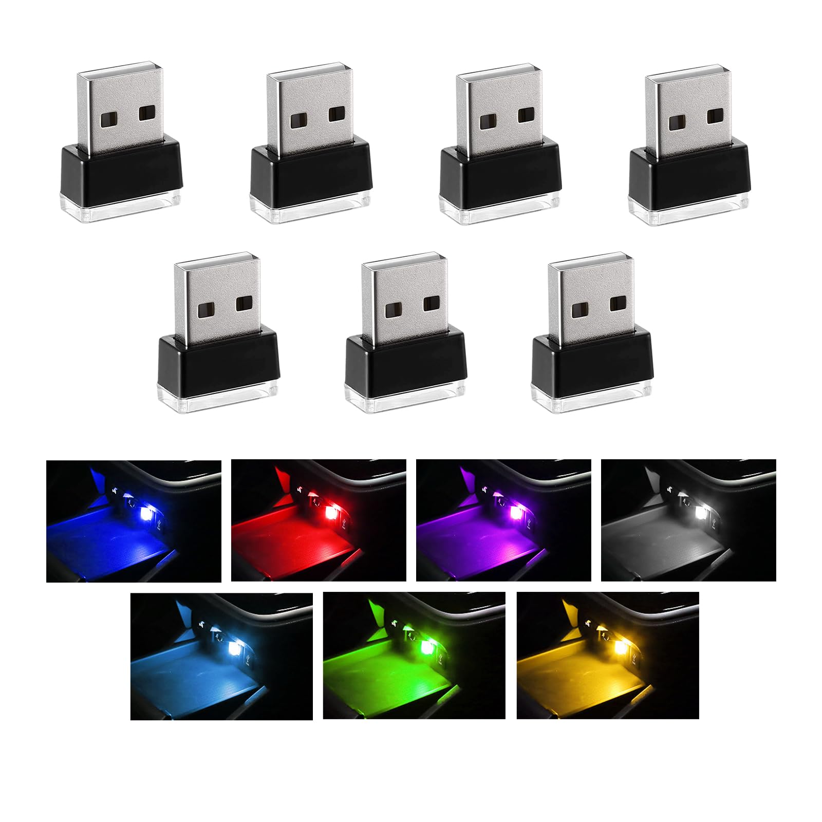 Sylvil 7 PCS USB LED Car Interior Atmosphere Lamp, Portable Mini LED Night Light, Plug-in USB Interface Trunk Ambient Lighting Kit, Universal Interior Car Accessories (Multicolor) — image 1