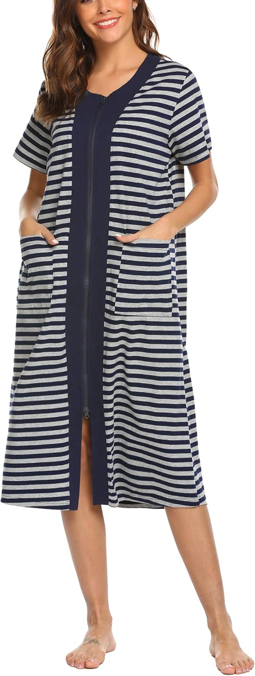 Ekouaer Robe de nuit longue à manches courtes et demimanches avec