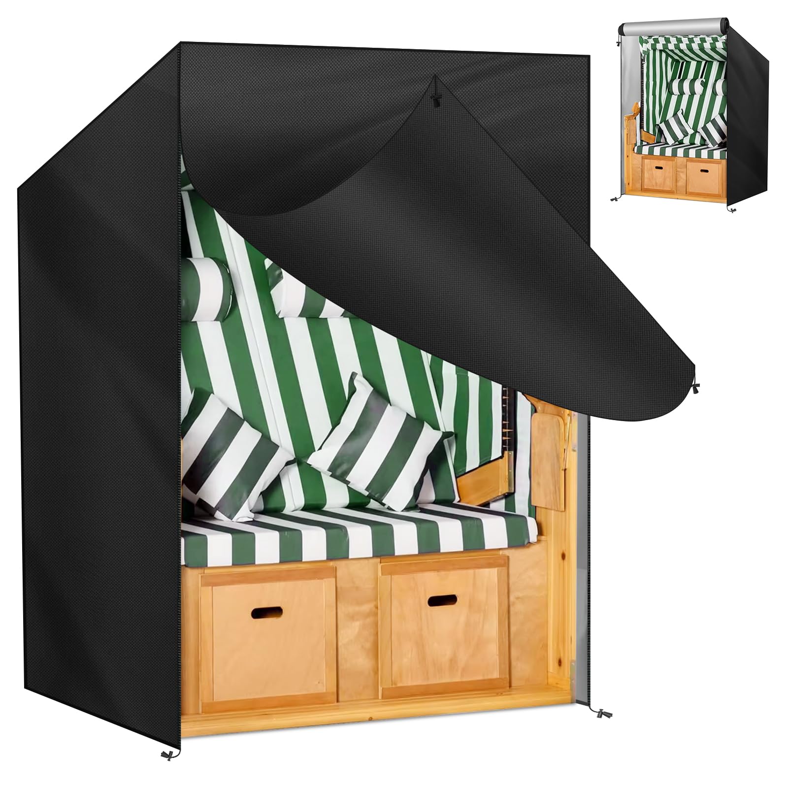 OFFCUP Strandkorb Schutzhülle 210d Oxford Strandkorbhülle mit Belüftungsöffnungen Strandkorb Abdeckung mit Kordelzug, Wasserdicht Wetterfest Winddicht und UV-Beständig Schwerlast(120x90x160/140cm)